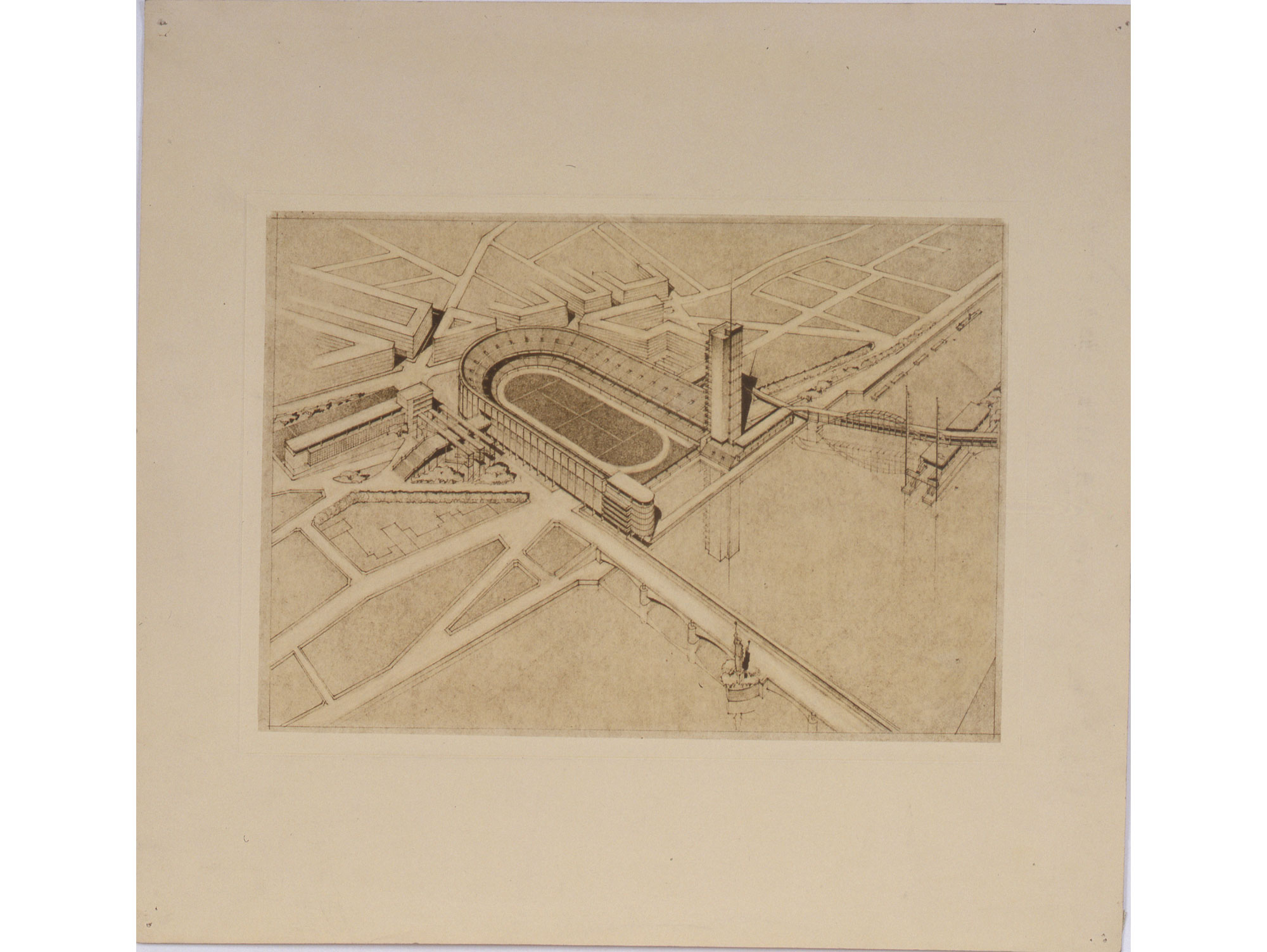 ROB. MALLET-STEVENS - Projet d’aménagement urbain et stade olympique pour l’Exposition Internationale de 1937, vers 1936